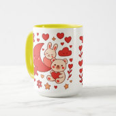 Whimsical Bunny and Bear Moon Heart Ceramic Mug Tasse (Vorderseite Links)