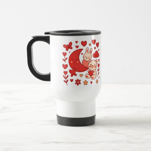 Whimsical Bunny and Bear Moon Heart Travel Mug Reisebecher (Links)