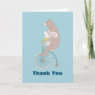 Whimsical Bunny and Bear Reiten a Bike Vielen Dank Dankeskarte