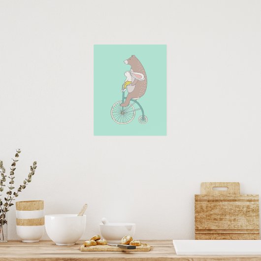 Whimsical Bunny and Bear Reiten Poster (Küche)