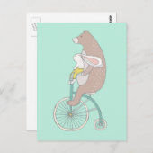 Whimsical Bunny and Bear Reiten Postkarte (Vorne/Hinten)