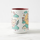 Whimsical Bunny and Bear Under Moon Illustration Tasse (Zentrum)