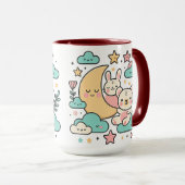 Whimsical Bunny and Bear Under Moon Illustration Tasse (VorderseiteRechts)
