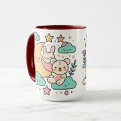 Whimsical Bunny and Bear Under Moon Illustration Tasse (Vorderseite Links)