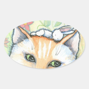 Whimsical Bunny and Cat Stickers