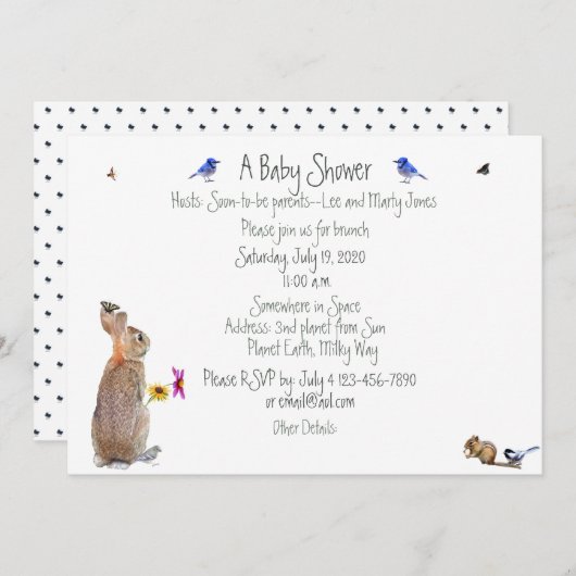 Whimsical Bunny baby Dusche: Einladungen (Vorne/Hinten)