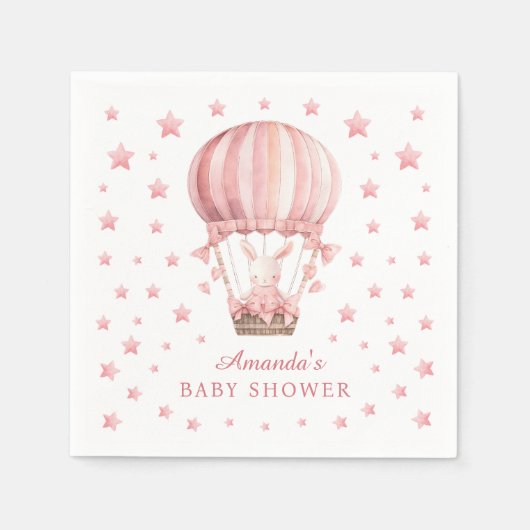 Whimsical Bunny Balloon Pink Stars Baby Shower Serviette (Vorderseite)