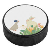 Whimsical Bunny & Bird in Bloom - Niedlicher Frühl Eishockey Puck (3/4)