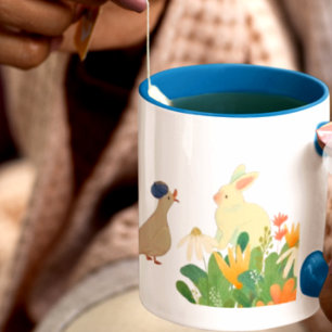 Whimsical Bunny & Bird in Bloom - Niedlicher Frühl Jumbo-Tasse