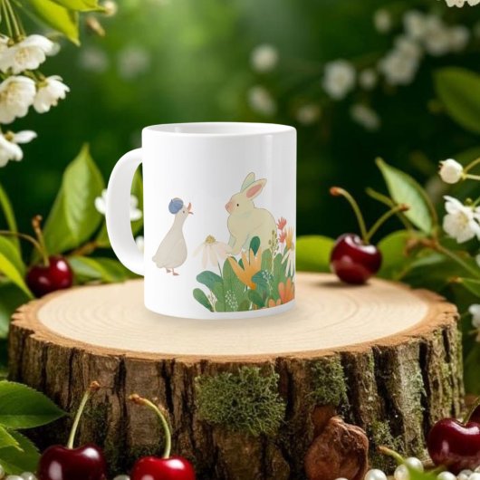 Whimsical Bunny & Bird in Bloom - Niedlicher Frühl Jumbo-Tasse