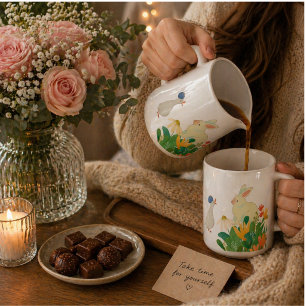Whimsical Bunny & Bird in Bloom - Niedlicher Frühl Kaffeetasse