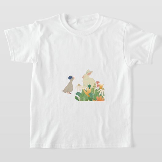 Whimsical Bunny & Bird in Bloom - Niedlicher Frühl T-Shirt (Ablage )