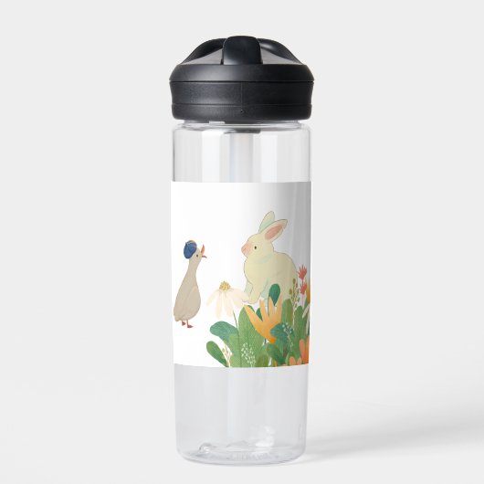 Whimsical Bunny & Bird in Bloom - Niedlicher Frühl Trinkflasche (Vorderseite)