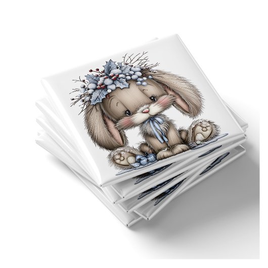 Whimsical Bunny Blue Christmas Magnet