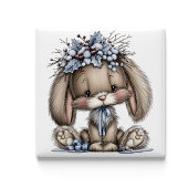 Whimsical Bunny Blue Christmas Magnet