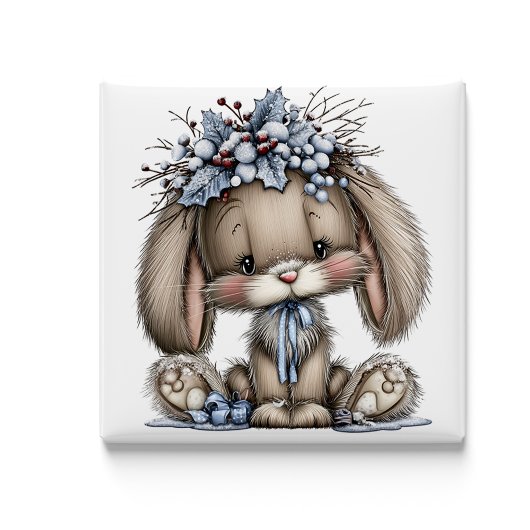 Whimsical Bunny Blue Christmas Magnet