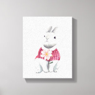 Whimsical Bunny Blume Holz Kinderzimmer Dekoration Leinwanddruck