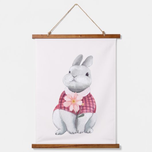 Whimsical Bunny Blume Holz Kinderzimmer Dekoration Wandteppich Mit Holzrahmen (Vorderseite)