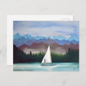 Whimsical Bunny Boat Mountains Woodland Artwork Postkarte (Vorne/Hinten)