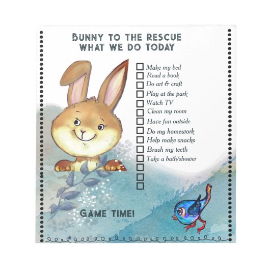 Whimsical Bunny Chore Chart Notepad | Kids Notizblock (Vorderseite)