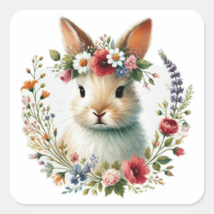 Whimsical Bunny Face Quadratischer Aufkleber