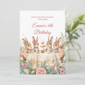 Whimsical Bunny Garden Tea Party Birthday Einladung (Stehend Vorderseite)