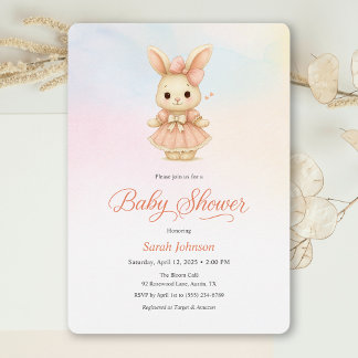 Whimsical Bunny Girl Pink Baby Shower Invitation Einladung