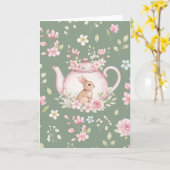 Whimsical Bunny Green Teapot Floral Easter Karte (Gelbe Blume)