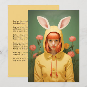 Whimsical Bunny Hooded Girl Einladung