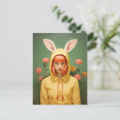 Whimsical Bunny Hooded Girl Postkarte (Stehend Vorderseite)