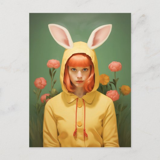 Whimsical Bunny Hooded Girl Postkarte (Vorderseite)