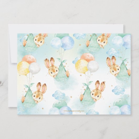 Whimsical Bunny Rabbit Balloons Baby Shower Boy Einladung (Rückseite)