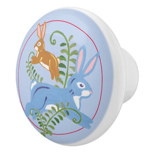 Whimsical Bunny Rabbit Folk Rustikales Kinderzimme Keramikknauf (Rechts)