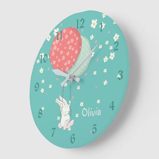 Whimsical Bunny Rabbit Nursery Große Wanduhr (Winkel)