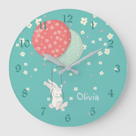 Whimsical Bunny Rabbit Nursery Große Wanduhr