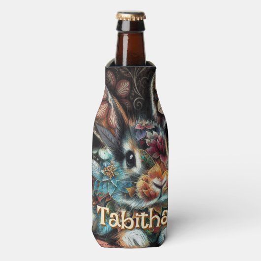Whimsical Bunny Rabbit Personalisiert Flaschenkühler (Flaschenvorderseite)