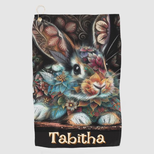 Whimsical Bunny Rabbit Personalisiert Golfhandtuch (Vorderseite)