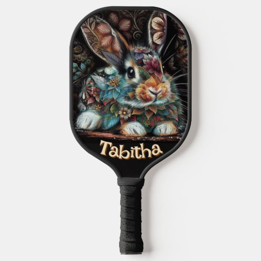Whimsical Bunny Rabbit Personalisiert Pickleball Schläger (Vorderseite)