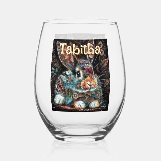 Whimsical Bunny Rabbit Personalisiert Weinglas Ohne Stiel (Rückseite)