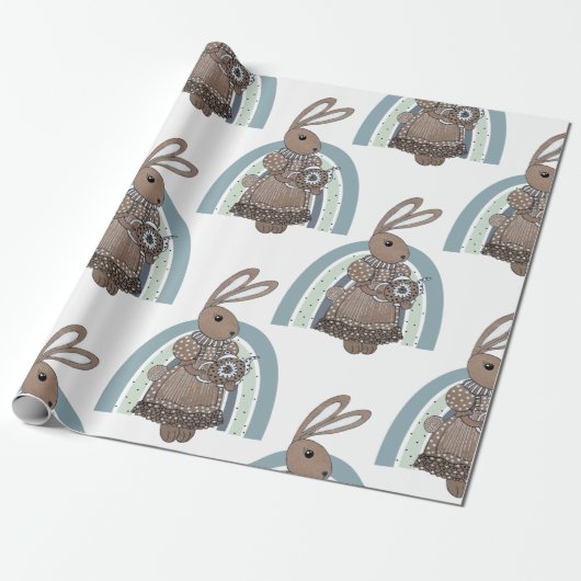 Whimsical Bunny Rabbit Teapot Rainbow Geschenkpapier (Ungerollt)