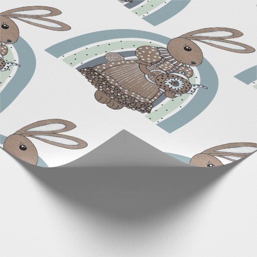 Whimsical Bunny Rabbit Teapot Rainbow Geschenkpapier (Ecke)