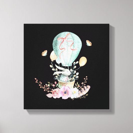 Whimsical Bunny Riding in a Hot Air Balloon Leinwanddruck (Vorderseite)