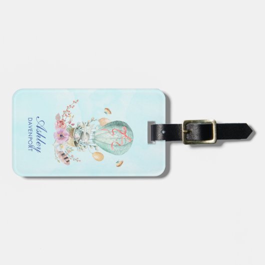 Whimsical Bunny Riding in einem Heißluftballon Cus Gepäckanhänger (Vorderseite horizontal)