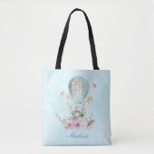 Whimsical Bunny Riding in einem Heißluftballon Cus Tasche (Vorderseite)
