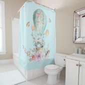 Whimsical Bunny Riding in einem Heißluftballon Duschvorhang (Beispiel)