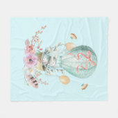 Whimsical Bunny Riding in einem Heißluftballon Fleecedecke (Vorderseite (Horizontal))