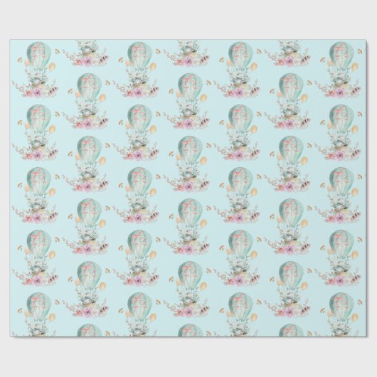 Whimsical Bunny Riding in einem Heißluftballon Geschenkpapier (Flach)