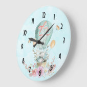 Whimsical Bunny Riding in einem Heißluftballon Große Wanduhr (Winkel)