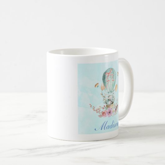 Whimsical Bunny Riding in einem Heißluftballon Kaffeetasse (VorderseiteRechts)