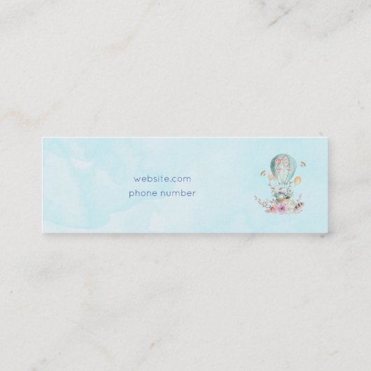 Whimsical Bunny Riding in einem Heißluftballon Mini Visitenkarte (Rückseite)